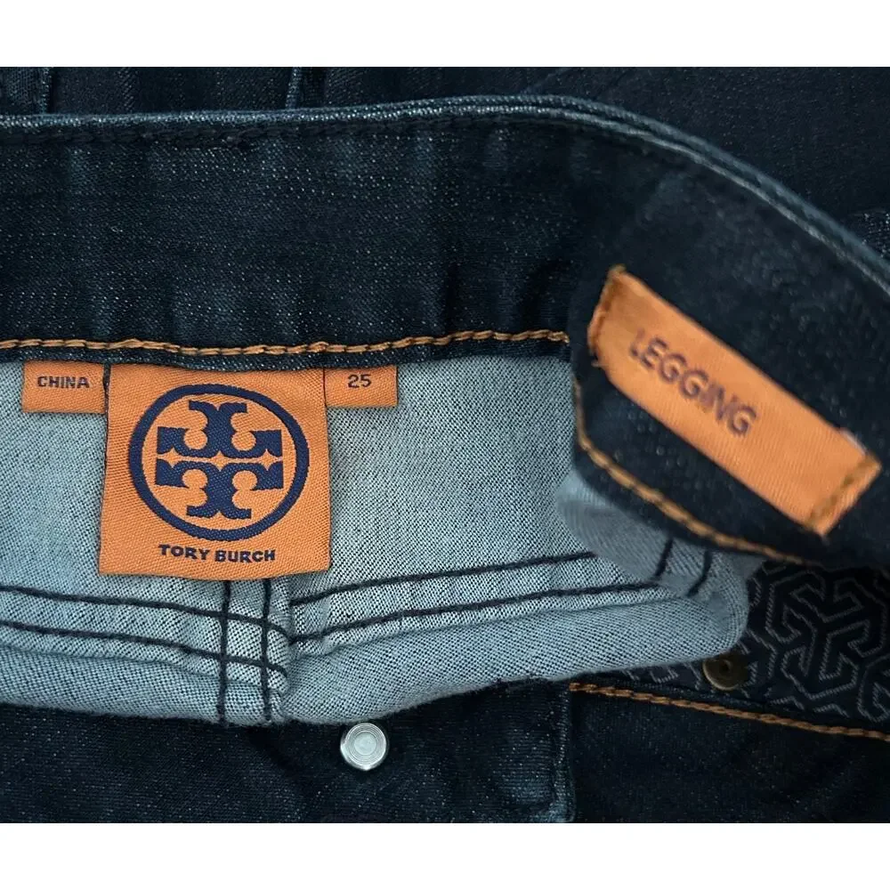 Tory Burch Stretch Denim Jean Legging, Dark Wash, Size 25